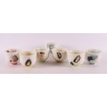 Six polychrome porcelain tea bowls and a ditto cup, design: Yuk Kan Yeung, Korea, tot. 7x (