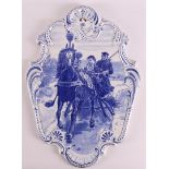 A blue and white earthenware plaque in Louis XV style, Tichelaar, around 1900. Blue underglaze