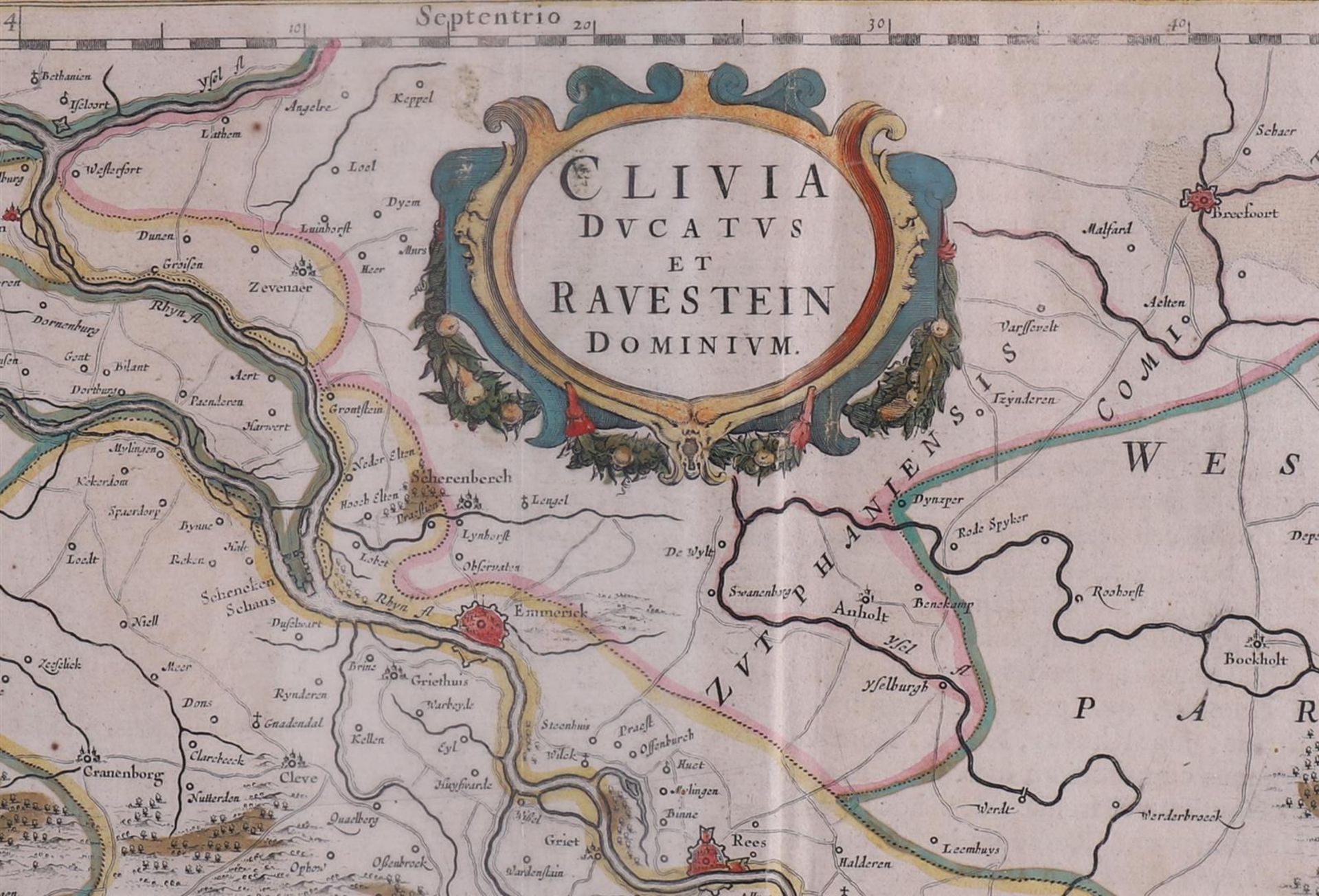 Topography 'Clivia Ducatvs Et Ravenstein Dominum", Atlas Maior, Joan Blaeu, 1667, hand-coloured - Image 2 of 3