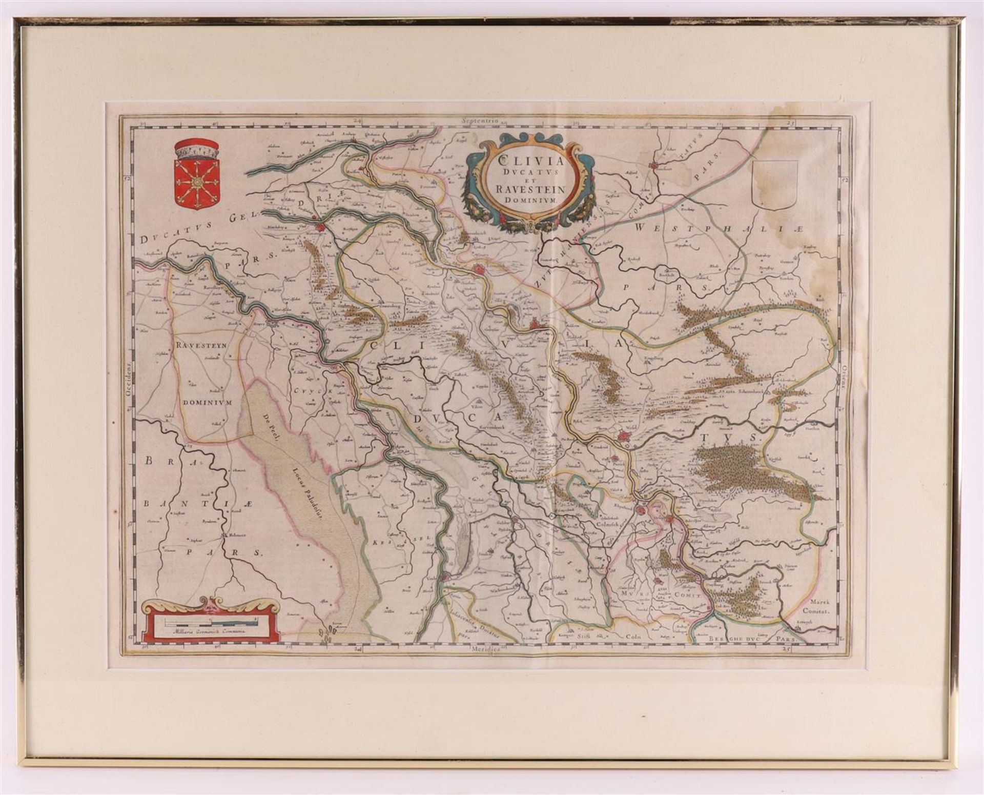 Topography 'Clivia Ducatvs Et Ravenstein Dominum", Atlas Maior, Joan Blaeu, 1667, hand-coloured