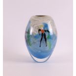 A polychrome glass vase decorated with figures, unique, signed: Olievier Mallamouche - 1999 - N111/