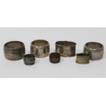 A lot of various 2nd grade 835/1000 silver fingercloth and napkin rings, total 184 grams, tot. 7x.