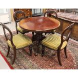 A round dining room table with four chairs, Holland, Willem III, 2nd half 19th century. Mahogany and