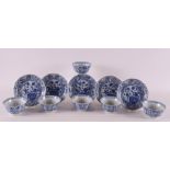 A series of six blue/white porcelain cups and five saucers, China, Kangxi, around 1700. Blue