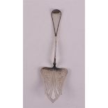 A second grade 835/1000 silver cake server, hammered decoration with twisted handle and pearl rim.