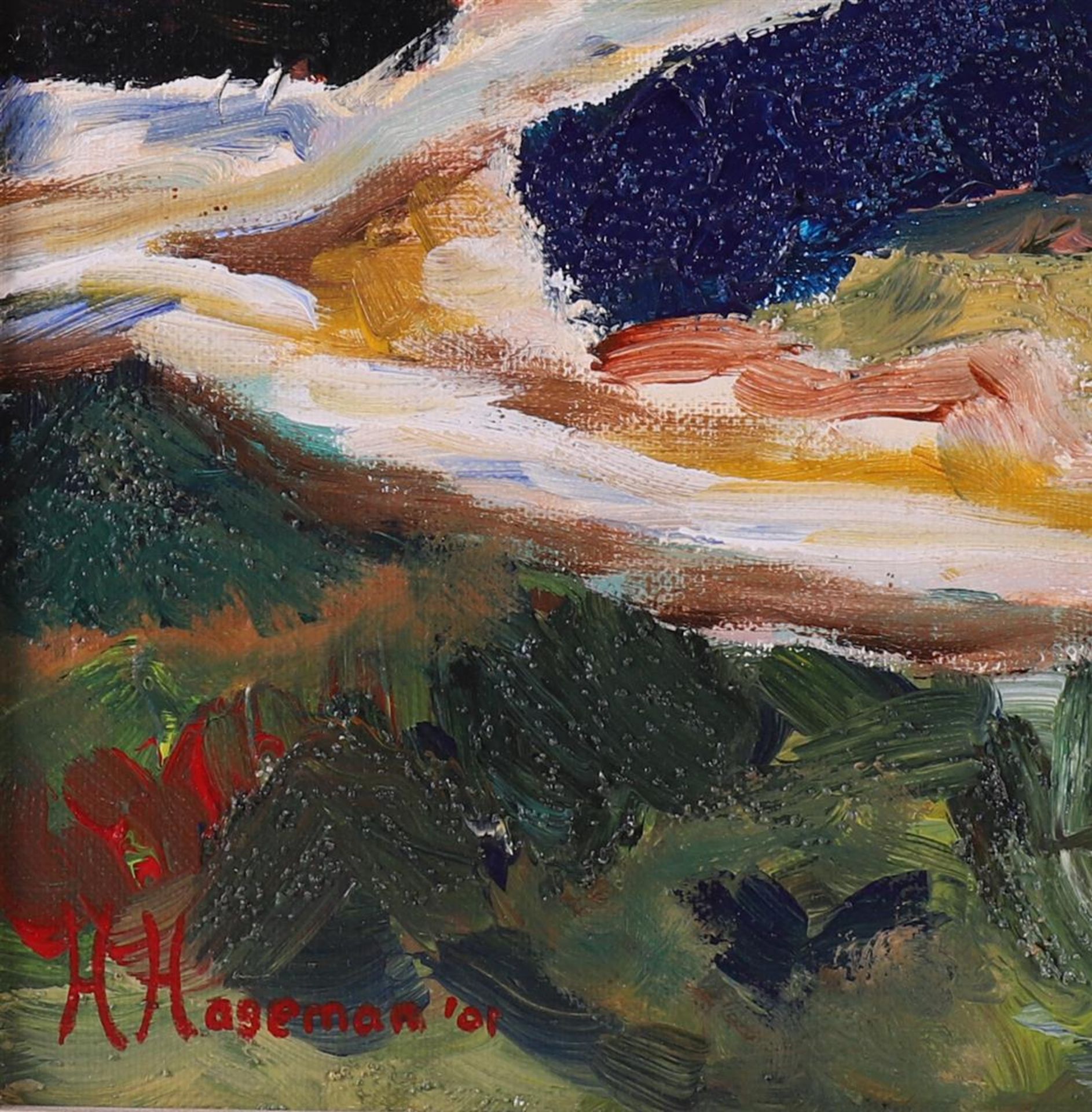 Hageman, Halbe (Norg 4-8-1946) "Landscape", signed in full l.r. and '01, oil paint/canvas, h 40 x - Image 2 of 2