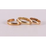 Three 14 kt 585/1000 gold wedding rings, total 8.0 grams, tot. 3x.
