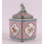 A diamond-shaped porcelain famille rose incense jar with lid, France, Samson, 19th century. Laced