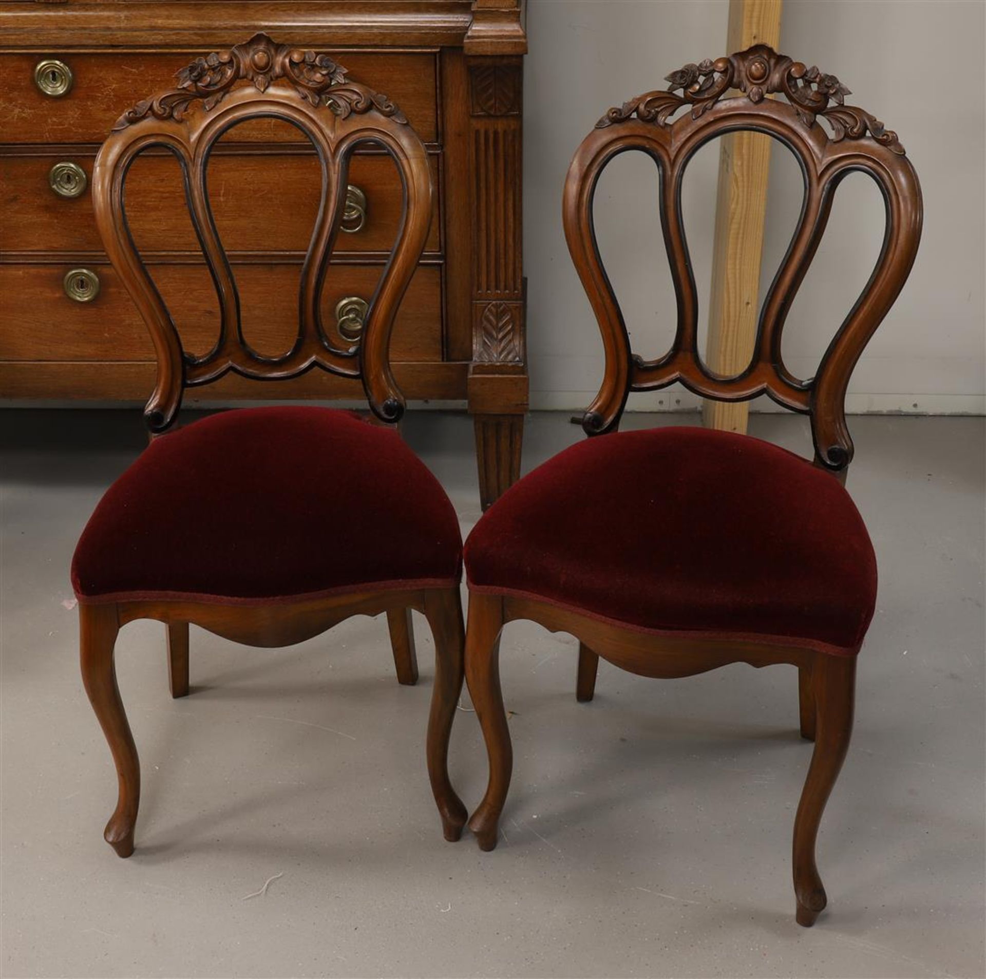 Seven mahogany dining room chairs with fabric upholstery, so-called 'Pretzel chairs', Dutch, - Image 2 of 4