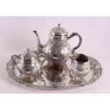 A 3rd grade 800/1000 silver tea set, 1st half 20th century. Consisting of: teapot, sugar pot with