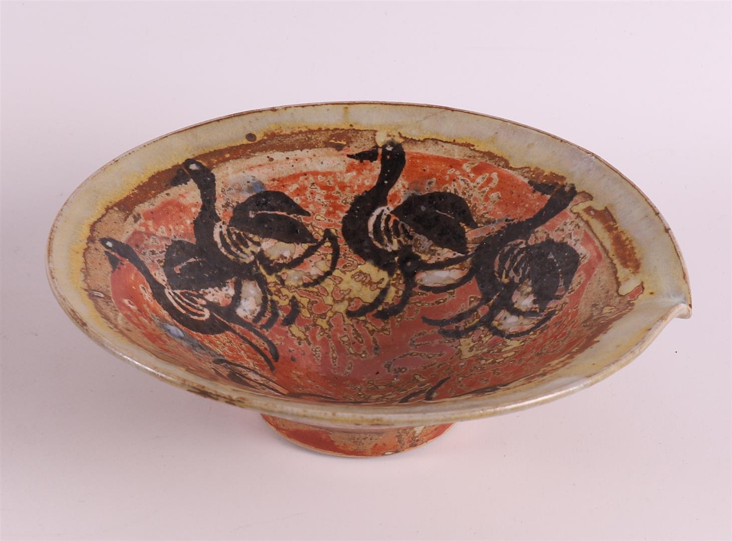 Atelier Krause (Helga Krause 1936 and Uwe Krause 1933) A ceramic bowl decorated with geese, h h 5. - Image 2 of 11