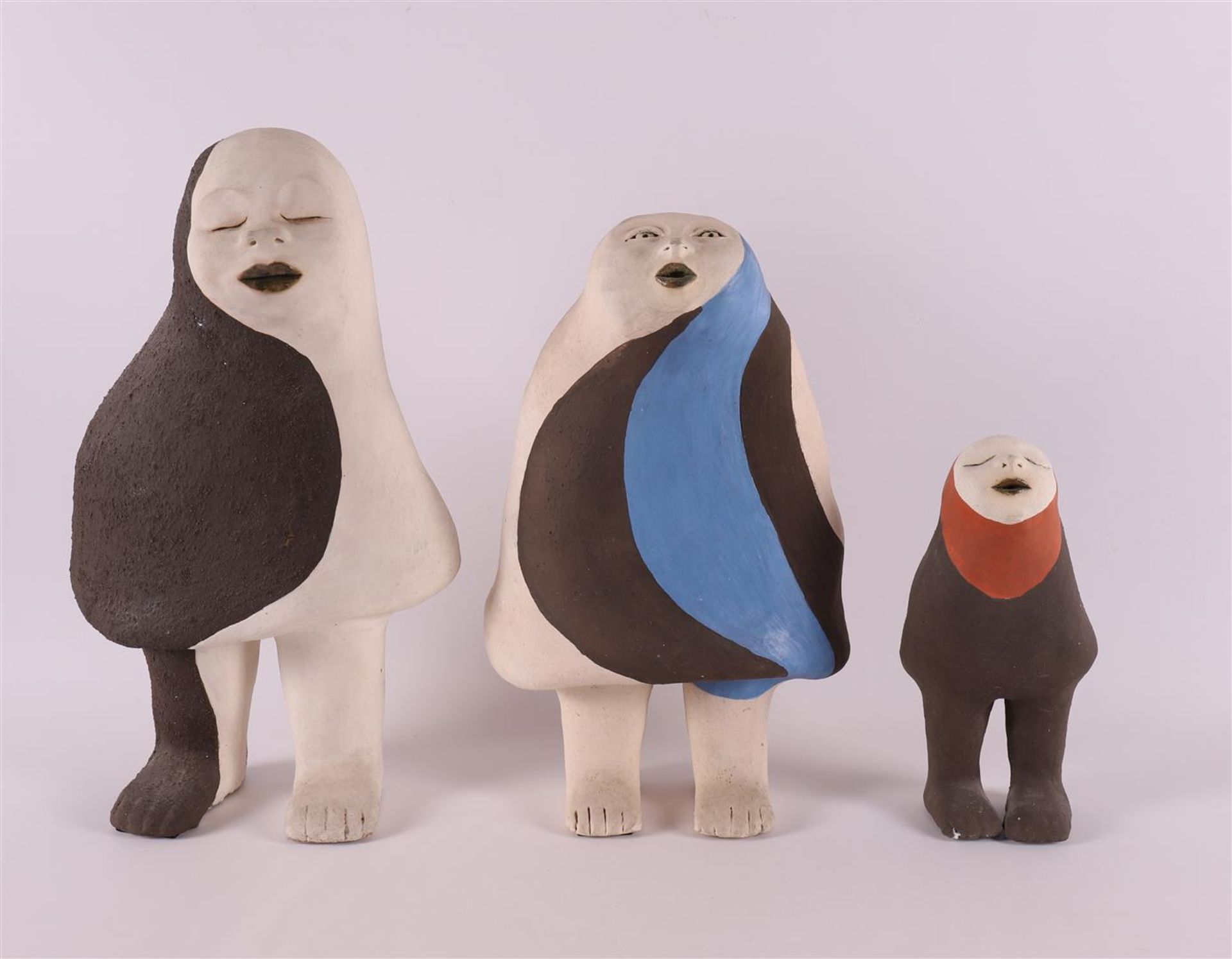 Three ceramic figures, design: Jopie van Manen (Amsterdam 1942 - 2000 Enschede), signed with