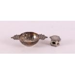 Etagere silver. A 2nd grade 835/1000 round silver brandy bowl with horizontal ears. A ditto silver