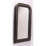 A rectangular mirror in a black profile frame, late 19th century, h 57 x w 38.5 cm.