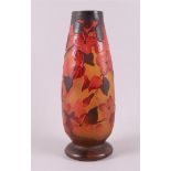 France, Nancy. An orange and red cameo glass vase, ca. 1905. Etched floral decor, signed: Gallé (