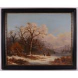 Postma, D.J, after (Dutch school 19th century) "Winter landscape with wood-gathering figures",