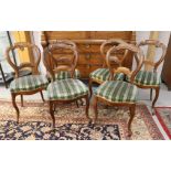 A series of six mahogany dining room chairs with fabric upholstery, Holland, Willem III, 19th