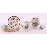 A lot of Chinese porcelain cups and saucers, China 18th century, tot. 6x (damage, see photos).