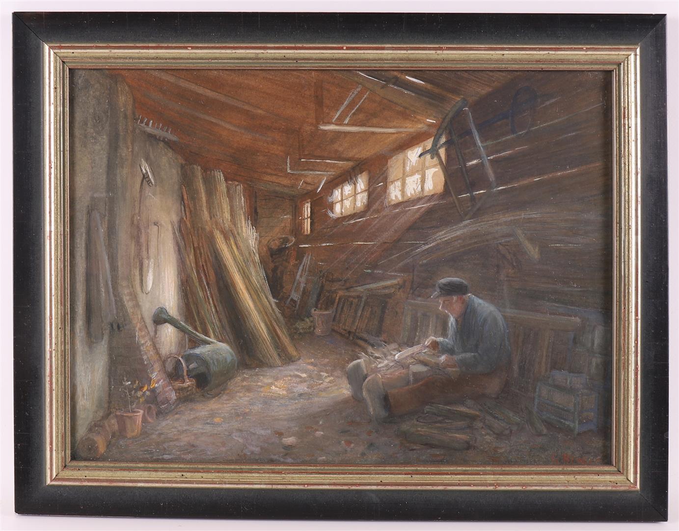 Henkes, Gerke (1844-1927) "Interior of a farmer in a barn", signed l.r., watercolour/paper, h 28 x w