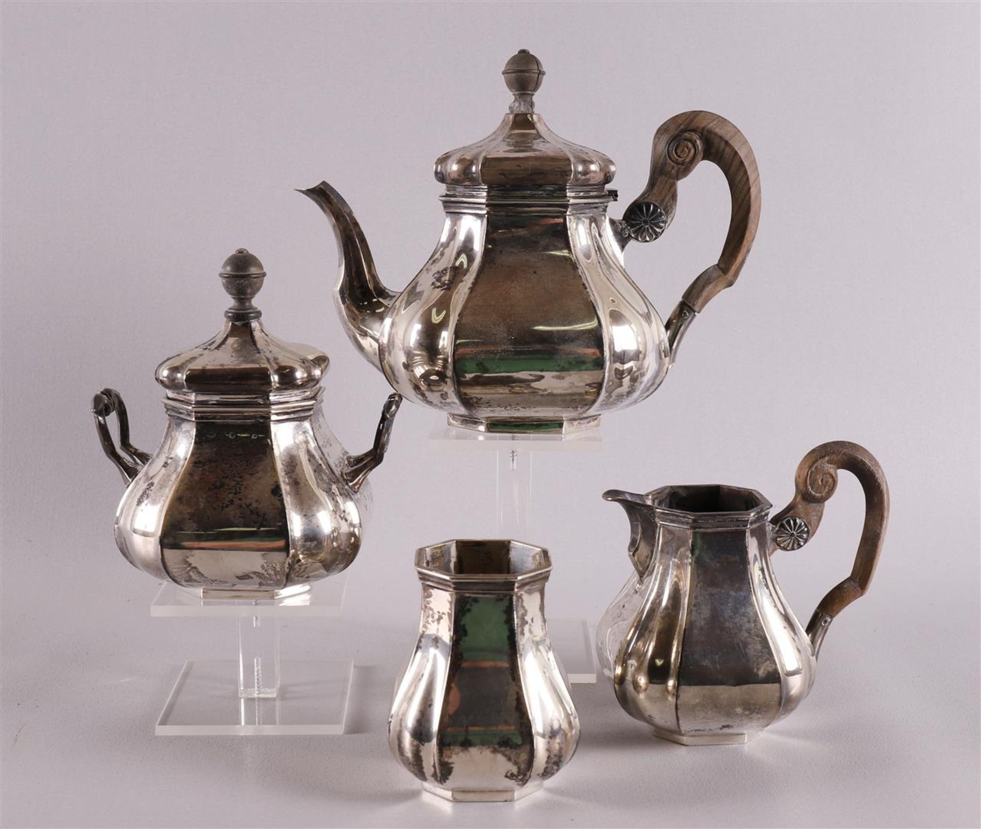 A 2nd grade 835/1000 silver tea service, model 'Cardinaal', consisting of: teapot, sugar lid pot, - Image 2 of 7