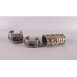 Three vintage squeeze bracelets, set with lapis lazuli and carnelian, Turkmenistan/Afhanistan, 2nd