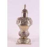 A silver sugar shaker, after an 18th century example, 19th century or later. Driven decoration of,