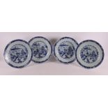 A series of four blue and white porcelain plates, China, Qianlong, 18th century. Blue underglaze