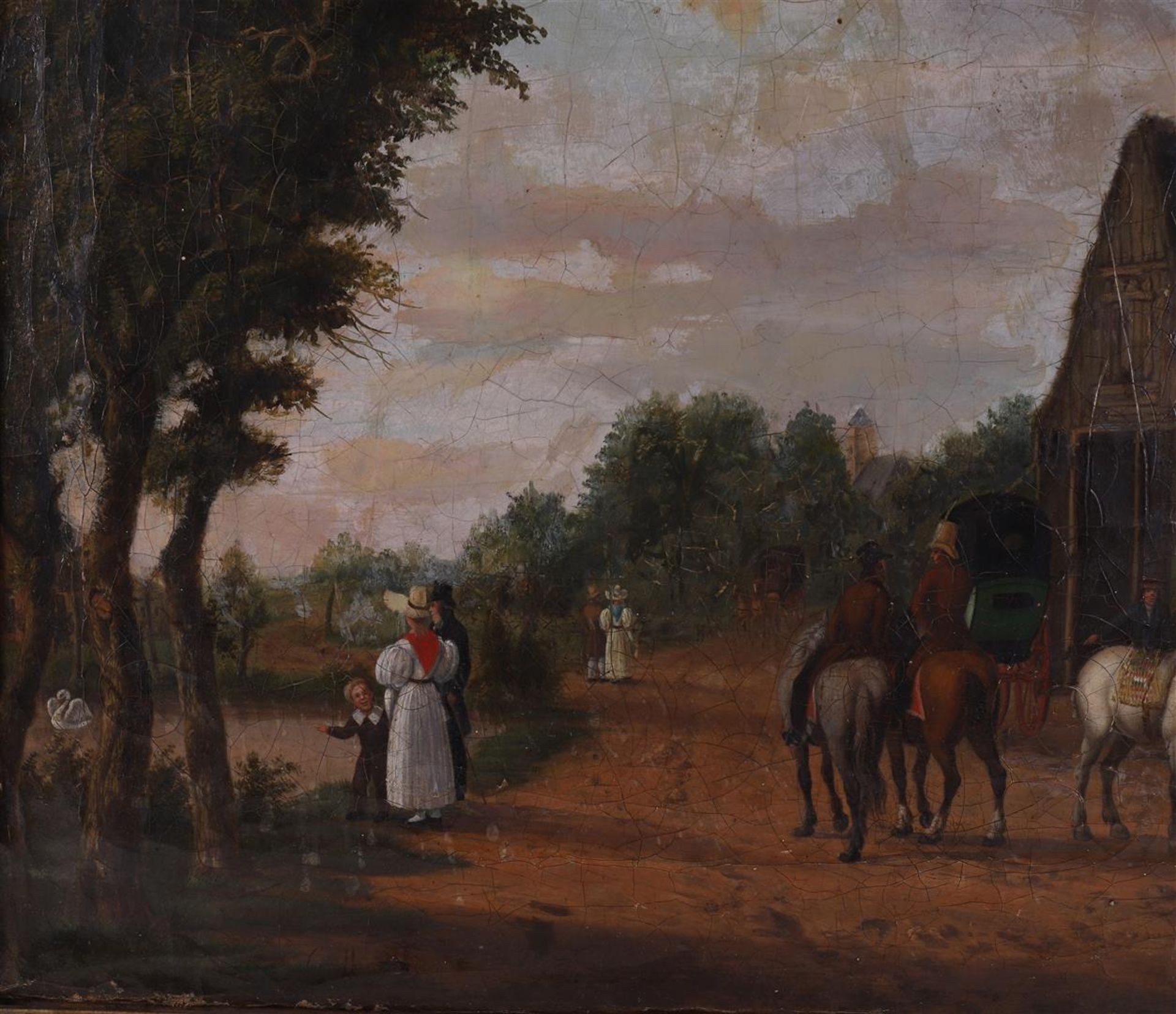 Postma, Derk Jacobs (1787-1866) "Company with carriages at an inn", ca. 1833, signed with monogram - Image 5 of 6