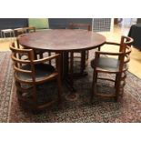 A round dining room table and four matching chairs, Art Deco style, 20th century, h 73.5 x Ø 130