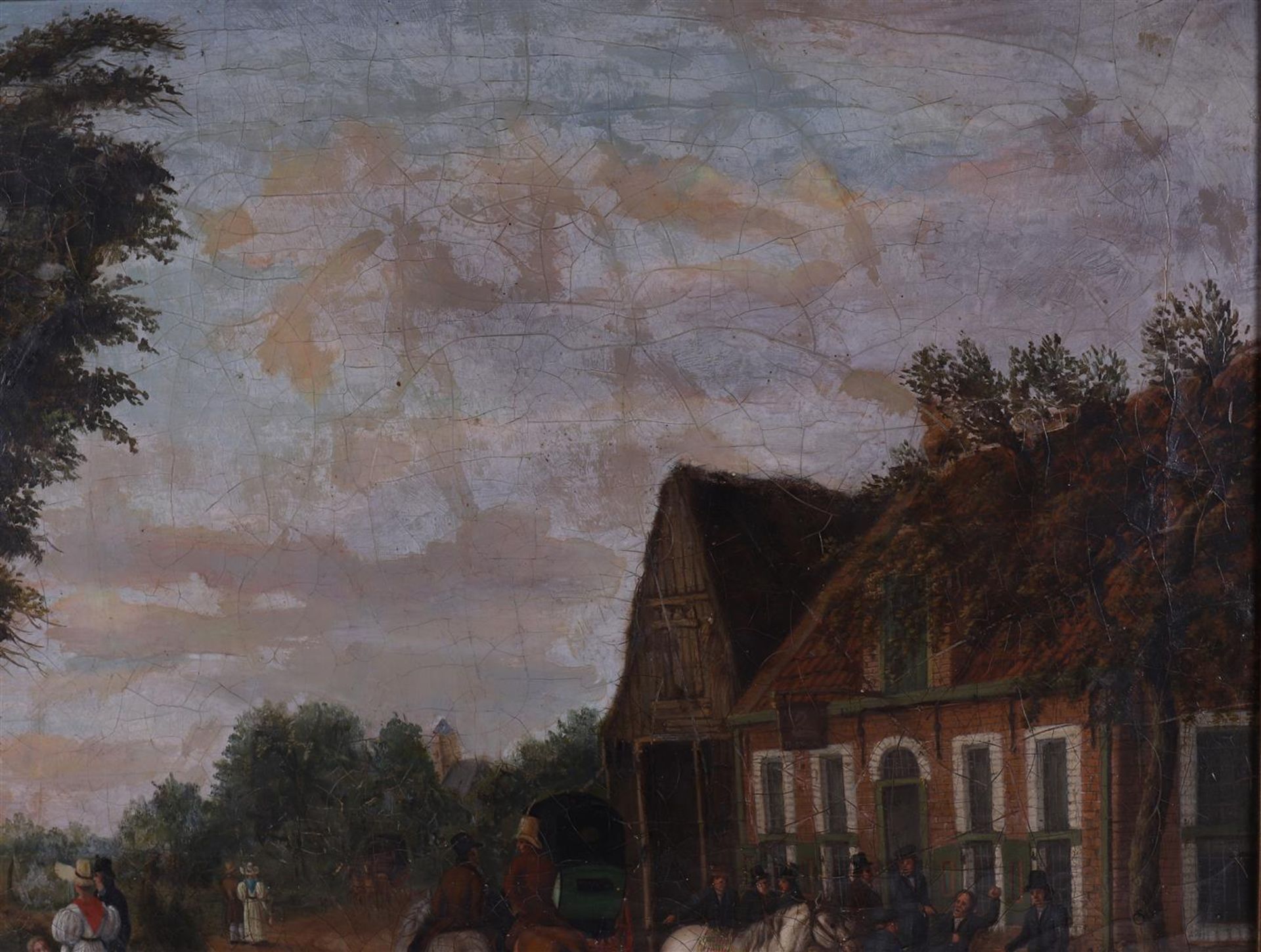 Postma, Derk Jacobs (1787-1866) "Company with carriages at an inn", ca. 1833, signed with monogram - Image 3 of 6
