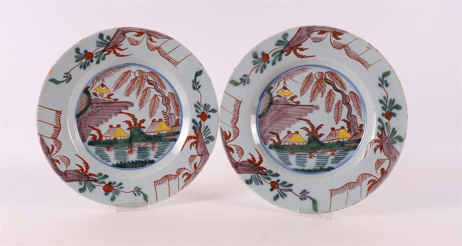 A set of polychrome Delft earthenware plates, Holland, 18th century. Polychrome decor from