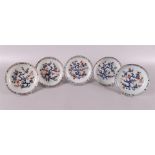 Five porcelain Chinese Imari dishes, China, Kangxi, around 1700. Blue/red, partly gold-heightened