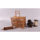 Four various cricket cages, Japan 20th century, including with porcupine quills, tot. 4x.