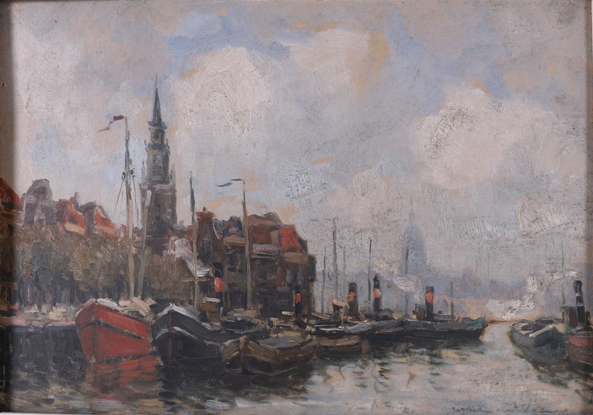 Waning van, Gijsbertus MWF (Martin) (The Hague 1889-1972) "Steamships in the harbor of Amsterdam", - Image 2 of 3