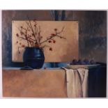 Nijmeijer, J. (Joop) (Hoogeveen 1941-2017) "Still life with berries in an enamel jug", signed in