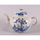 A blue and white porcelain teapot, China, 19th century. Blue underglaze decoration of a fisherman in