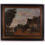 Postma, Derk Jacobs (1787-1866) "Company with carriages at an inn", ca. 1833, signed with monogram