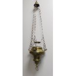 A brass sanctuary lamp with angels, 18th century.