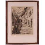 Czech school mid 20th century "Stairs of the castle Mala Strana Prague" signed in pencil l.r.,