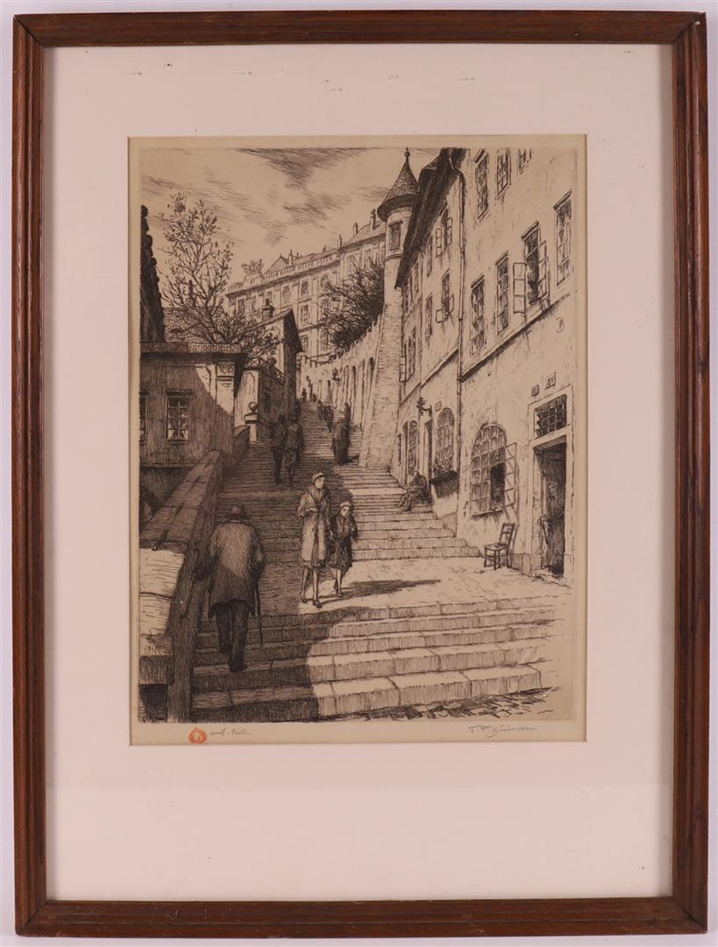 Czech school mid 20th century "Stairs of the castle Mala Strana Prague" signed in pencil l.r.,