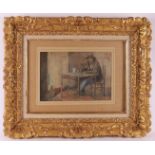 Dutch school 19th century "Man at table in interior", signed r.b., watercolour/paper, h 24 x w 34