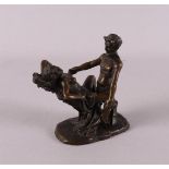Erotica. Satyr conquering woman, bronze sculpture 20th century, h 8.5 cm, tot. 2x.