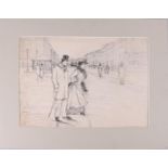 French school early 20th century, in the manner of Callebotte "Gentleman and lady in shopping