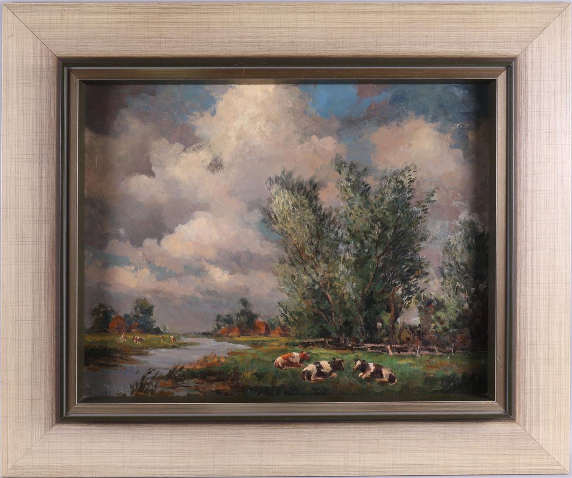Vries, de Sjoerd (1941-2020) "View of Goingarijp with cows in the foreground", signed in full l.r.