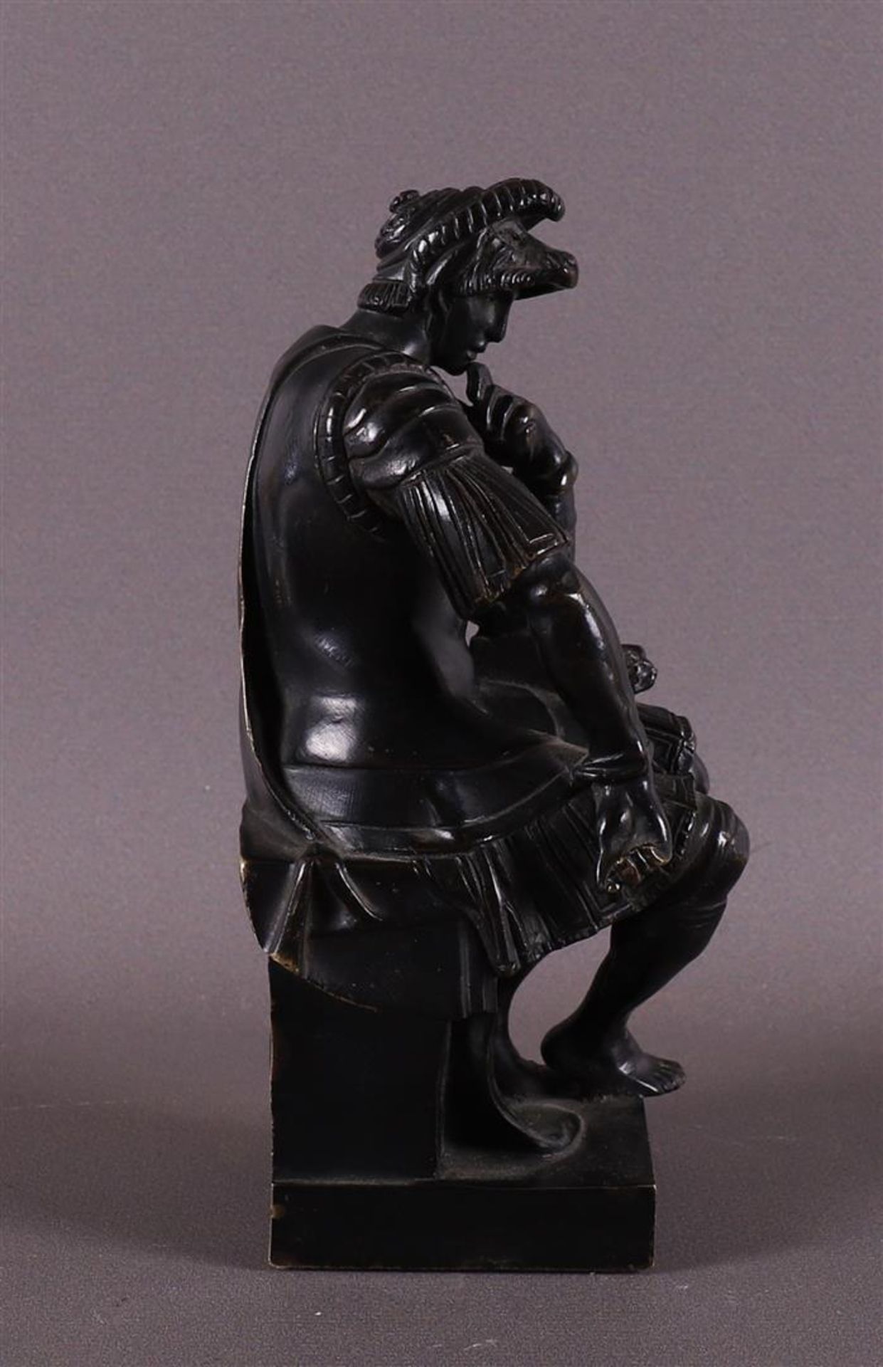 A brown patinated bronze 'Lorenzo de Medici', after Michelangelo, 19th century. - Image 2 of 4