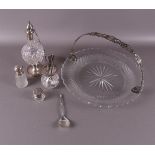 A lot of various crystal with silver mounts, including a cake dish, early 20th c