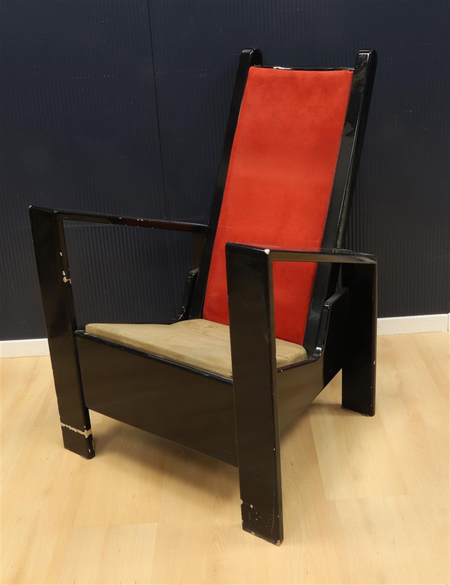 A black lacquered designer arm chair, 20th century.