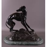 A brown patinated bronze greyhound, after an antique example, 21st century.