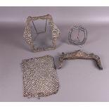Three various silver and alpaca bag handles, converted into photo frames, among