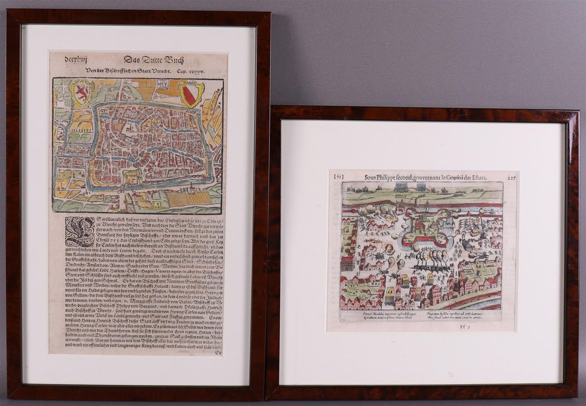 Three various topographical works in a frame, including France 18th century.